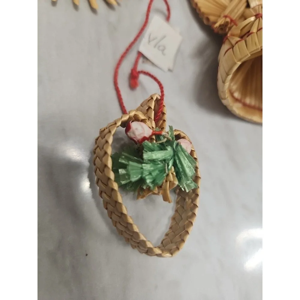 Straw Vintage Set Primitive Hand Made Ornament Christmas Stars & Angel Set Of 5